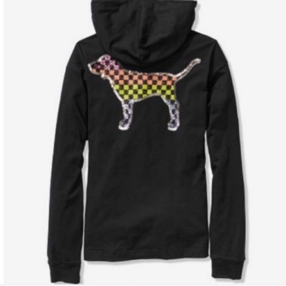 PINK VS RAINBOW CHECKERED BLING DOG TSHIRT HOODIE L